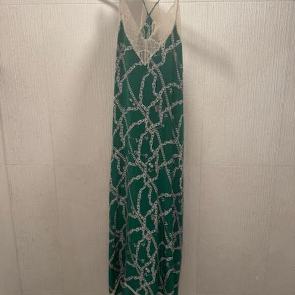 Zadig & Voltaire Risty Green chain 100% Silk Racerback Midi Slip Dress, size Sm - Picture 9 of 11